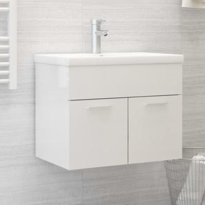 vidaXL Mobile Bagno con Lavabo Integrato Bianco Lucido in Truciolato