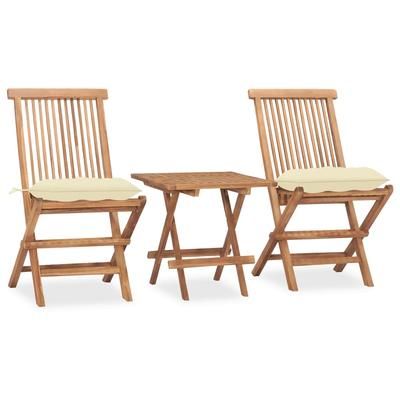 vidaXL Set da Pranzo Giardino Pieghevole 3 pz Cuscino Massello di Teak