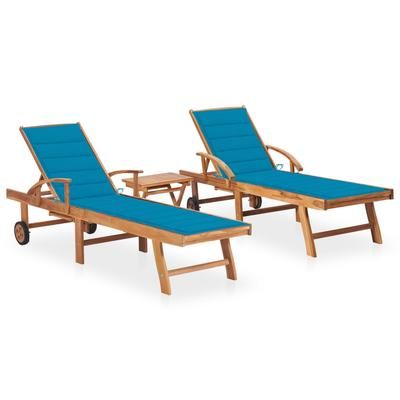 vidaXL Lettini Prendisole 2 pz con Tavolo e Cuscino Massello di Teak