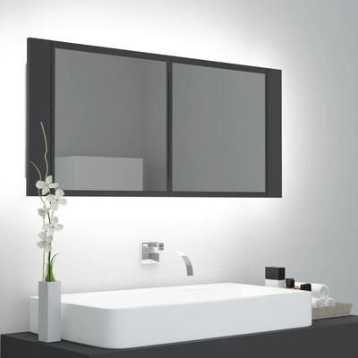 vidaXL Armadietto a Specchio con Luci LED Grigio 100x12x45 in Acrilico