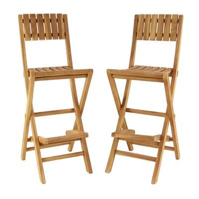 Set Of 2 Brown Teak Wood Traditional Bar Stool by Quinn Living in Brown