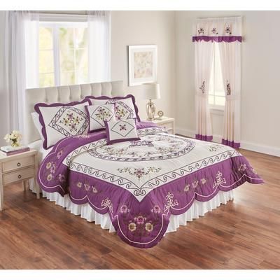 Ava Oversized Embroidered Cotton Quilt by BrylaneHome in Plum (Size KING)