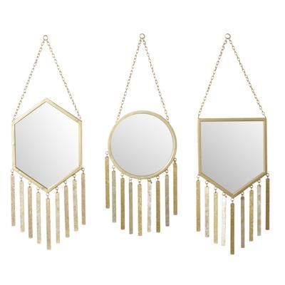 Set Of 3 Gold Metal Farmhouse Wall Mirror by Quinn Living in Gold