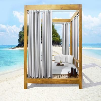 Wide Width Outdoor Decor Seascapes Stripes Outdoor Grommet Curtain Panel Pair by Commonwealth Home Fashions in Grey (Size 50" W 96" L)