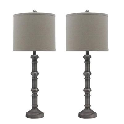 31" Antique Silver Metal Table Lamp, Set 2 by Fangio Lighting in Silver