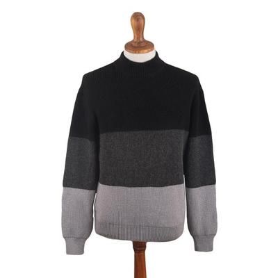 Peru in Three,'Men's Blac Grey Baby Alpaca Blend Sweater Peru'