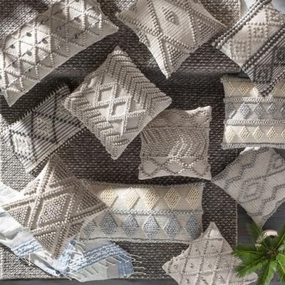 Rippey 20" Square Cottage Charcoal/Cream/Light Beige/Peach Throw Pillow - Boutique Rugs