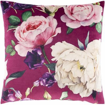 Gaven 22" Square Cottage Dark Green/Dark Brown/Burgundy/Light Gray/Light Olive/Medium Gray/Medium Green/Medium Purple/Purple/Rose/Saffron/Dark Pink/Green Throw Pillow - Boutique Rugs