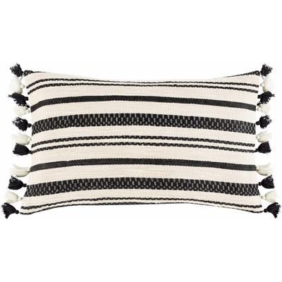 Munden 14"L x 32"W Cotton Beige/Black Lumbar Pillow - Boutique Rugs