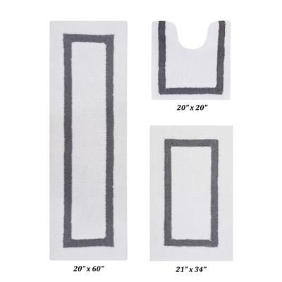 Hotel Collectionis Bath Mat Rug 3 Piece Set (20" x 20" | 21" x 34" | 20" x 60") by Better Trends in White Gray