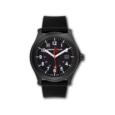Armourlite Field Series AL134 Swiss Made Tritium Illuminated Watch with Shatterproof Armourglass Black Case Black Dial White Numbers 42mm AL134