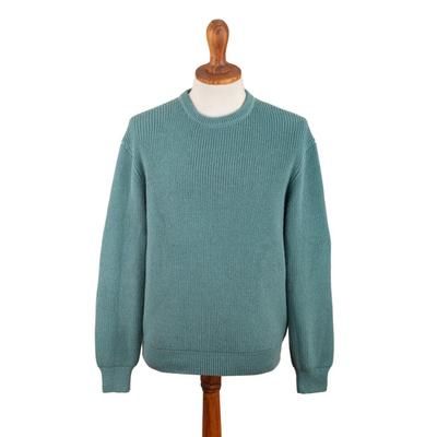 Robin's Egg,'Recycled Fiber & Baby Alpaca Men's Pullover in Light Azure'