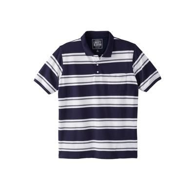 Men's Big & Tall Shrink-Less Pocket Piqué Polo by Liberty Blues in Navy Rugby Stripe (Size 2XL)