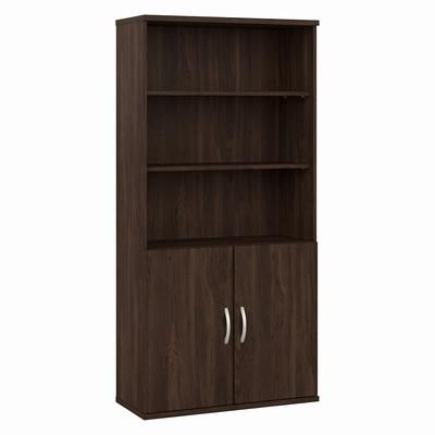 Bush Business Furniture Hybrid Tall 5 Shelf Bookcase with Doors in Black Walnut - Bush Business Furniture HYB024BW