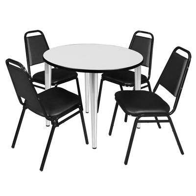 Regency Kahlo 36 in. Round Breakroom Table- White Top, Chrome Base & 4 Restaurant Stack Chairs- Black - Regency TPL36RNDWHCM29BK