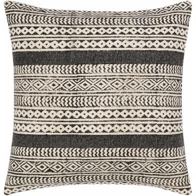 Taytayan 18" Square Pillow Moroccan Plush Cotton Black/Light Beige/Peach Lumbar Pillow - Boutique Rugs