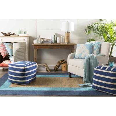 Havendale 18" Square Coastal Pillow plush Aqua/Light Beige/Peach Outdoor Throw Pillow - Boutique Rugs