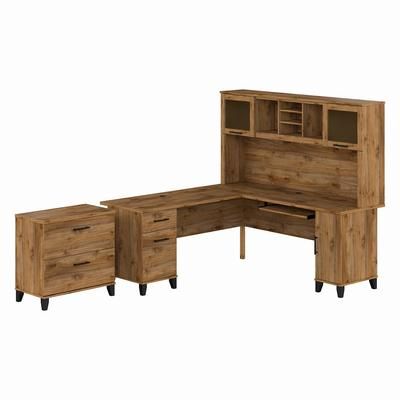 Bush Furniture Somerset 72W L Shaped Desk with Hutch and Lateral File Cabinet in Fresh Walnut - Bush Furniture SET009FW