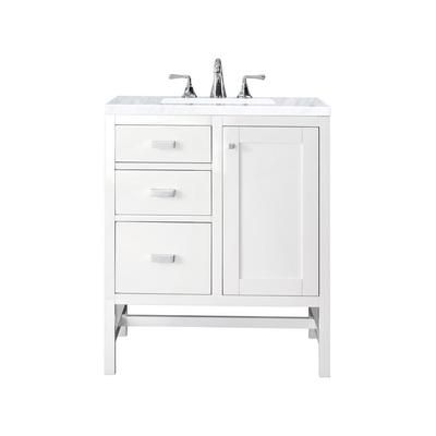 "Addison 30" Single Vanity Cabinet - Glossy White - With 3 CM Carrara White Top - James Martin E444-V30-GW-3CAR"