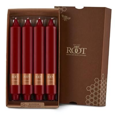 Smooth Collenette 9 inch Garnet Unscented Taper Candle, Box of 4 by Root in Garnet