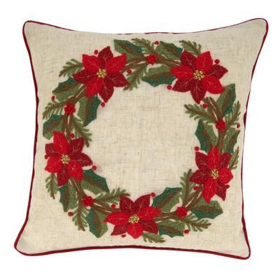 Poinsettia Wreath Throw Pillow With Poly Filling - Saro Lifestyle 7679.N16SP
