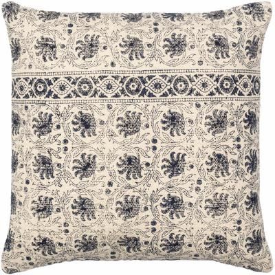 Elya 22" Square Traditional Pillow Moroccan Plush Cotton Light Beige/Navy/Peach/Beige Throw Pillow - Boutique Rugs
