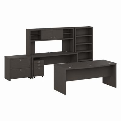 Bush Business Furniture Echo 72W Bow Front Desk Set with Credenza, Hutch and Storage in Charcoal Maple - ECH055CM