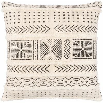 Nyamira 20" Square Pillow Moroccan Plush Cotton Black/Cream/Light Beige Throw Pillow - Boutique Rugs