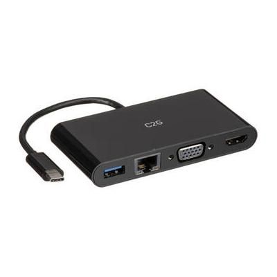 C2G USB Type-C to HDMI, VGA, USB Type-A, and RJ45 Multiport Adapter (Black) C2G29828