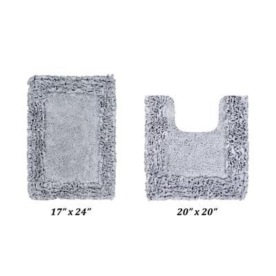Shaggy Border Bath Rug Mat, 2 Pc Set (17" X 24" | 20" X 20") by Better Trends in Silver