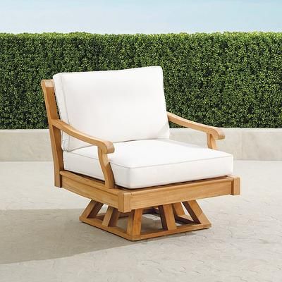 Cassara Swivel Lounge Chair with Cushions in Natural Teak - Standard, Cobalt - Frontgate