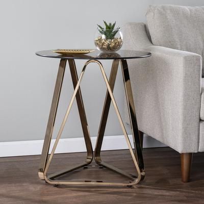 Stondon Round End Table by SEI Furniture in Champagne