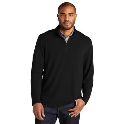 Port Authority K825 Microterry 1/4-Zip Pullover T-Shirt in Deep Black size Medium | Polyester/Rayon/Spandex