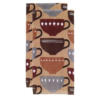 Fiber Reactive Print Kitchen Towels, Set Of 2 Towel by T-fal in Coffee