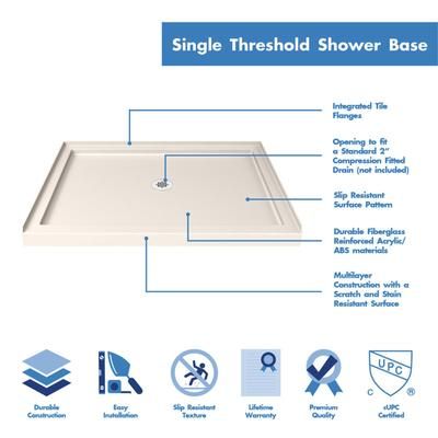 Dreamline DreamLine SlimLine 42 inch D x 42 inch W x 2 3/4 inch H Center Drain Single Threshold Shower Base in Biscuit DLT-1142420-22
