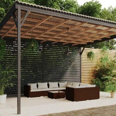 vidaXL Set Divani da Giardino 9 pz con Cuscini in Polyrattan Marrone