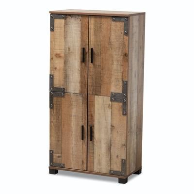 Cyrille Farmhouse Rustic Finished Wood 4-Door Shoe Cabinet Furniture by Baxton Studio in Brown