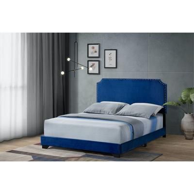 Queen Bed Bedroom by Acme in Blue Fabric
