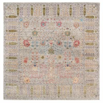 Shahbanu Rugs Beige, Silk With Textured Wool Hand Knotted, Directional Vase Design, Square Oriental Rug (14'1" x 14'0")