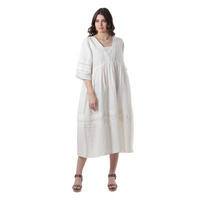 Picnic Lace,'Cotton-Linen Blend A-Line Dress with Lace Detailing'