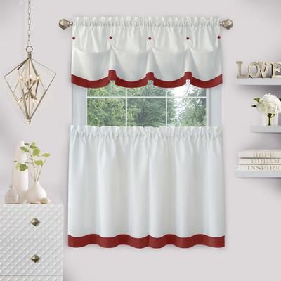 Wide Width Lana Window Curtain Tier Pair And Valance Set by Achim Home Décor in Lava (Size 58" W 36" L)