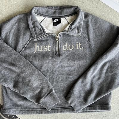 Nike Tops | Grey Nike Just Do It Crop 1/4 Zip Sweatshirt Medium | Color: Gray | Size: M