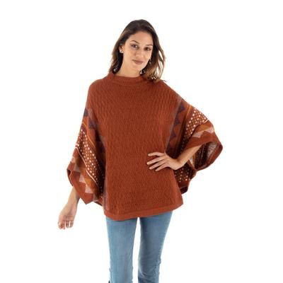 Spicy Paprika,'Knit 100% Baby Alpaca Poncho Sweater'