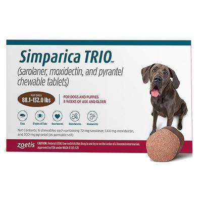 Simparica Trio For Dogs 88.1-132 Lbs (Brown) 6 Doses - Get 40% Off Today