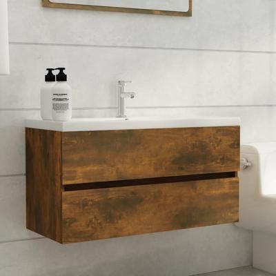 vidaXL Mobile Sottolavabo Rovere Fumo 90x38,5x45 cm Legno Multistrato