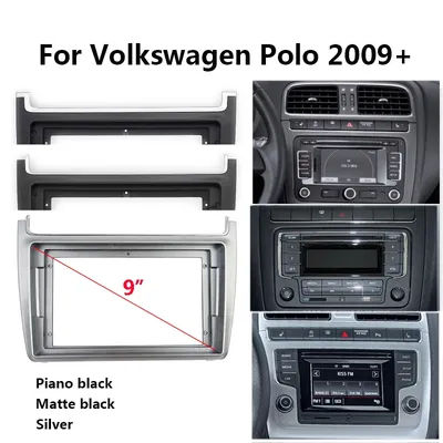 Fascia de panneau d'autoradio pour Volkswagen VW Polo, 9 ", 2 Din, Prada, panneau stéréo, lunette de montage, plaque frontale, support de console centrale, 2009 +
