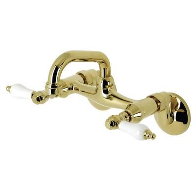 Kingston Brass KS512PB Two-Handle Wall Mount Bar Faucet, Polished Brass - Kingston Brass KS512PB