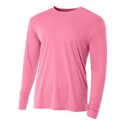 A4 N3165 Men's Cooling Performance Long Sleeve T-Shirt in Pink size Small | Polyester A4N3165