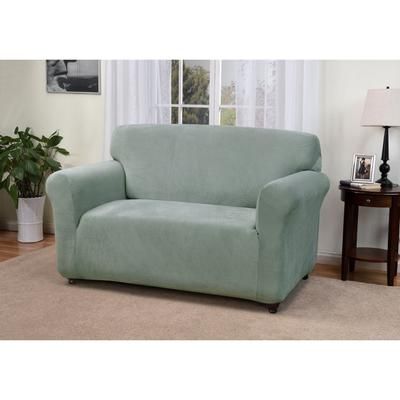 Kathy Ireland Knit Pique Loveseat Slipcover Furniture Protector by Brylane Home in Seaglass