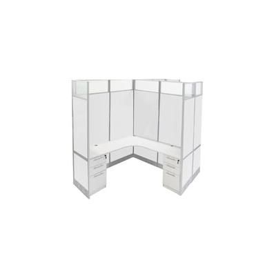 12'W x 6'D x 7'H White Laminate Washable Complete 2-Person L-Shaped Office Cubicle w/File